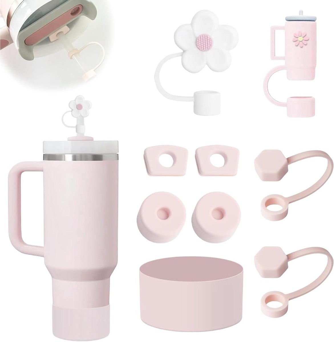Image of Accessoireset voor Beker - Rietje en Deksel - Geschikt voor 100 ml Reisbeker - Handig voor Onderweg