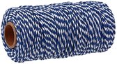 100M katoenen touw, 2mm tweekleurig katoenen garen - katoenen bindtouw, geschenkverpakking, voor handgemaakte cadeaudecoratie, knutselwerkjes,Donkerblauw + Wit