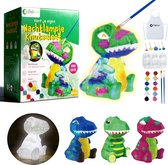 Craftiverse – Paint Your Own Lamp – Knutselset Nachtlampje Kinderen – Schilderen - Dino Editie – Knutselen Voor Kinderen - Verf je eigen Nachtlampje – Inclusief Verf, Penselen, Sponsjes, Schort & Sjablonen