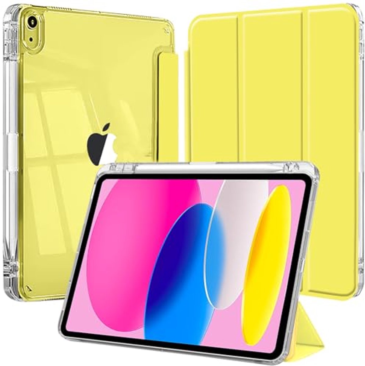 iPad Hoes voor 11e/10e Generatie met Pencil Houder en Shockproof Bumper - Doorzichtig achterpaneel en Kickstand
