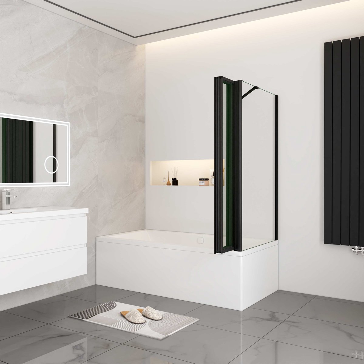 Aica industriële stijl badwand 120x80x140cm,5-delig,opvouwbaar ontwerp-4 mm gehard glas-matzwart frame