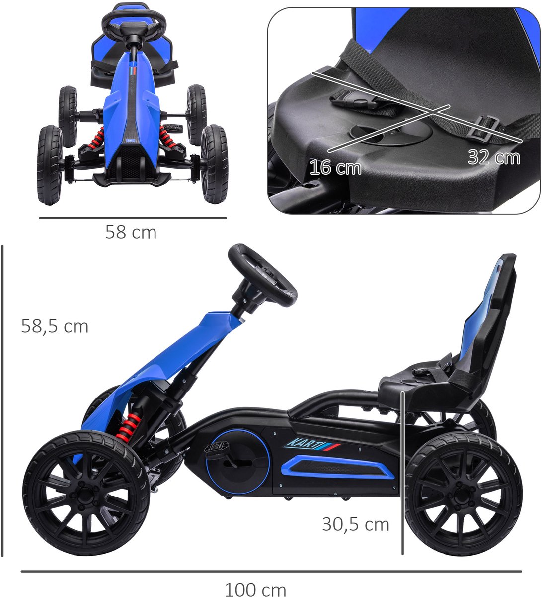 HOMCOM Pedal Go Kart Metall, Kunststoff 100L x 58B x 58,5H cm Blau — afbeelding 7