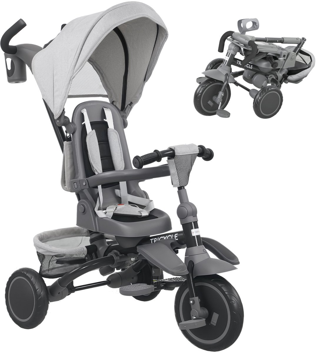 AIYAPLAY Kinderdriewieler Staal, Kunststof 111,5L x 52B x 98H cm Grijs