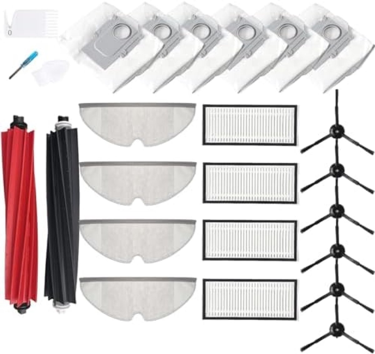 Accessoires reserveonderdelen compatibel met Roborock Q5 Pro Q5 Pro+ Q8 Max Q8 Max+, 2 hoofdborstels, 4 filters, 6 zijborstels, 4 dweildoeken, 6 stofzakken, 1 borstelreinigingsgereedschap
