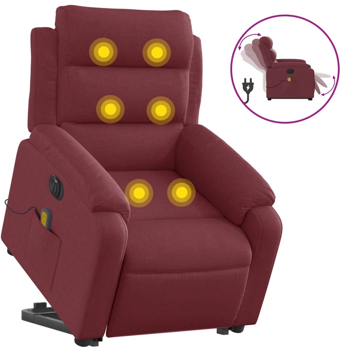vidaXL Sta-op-massagestoel - elektrisch - verstelbaar - stof - wijnrood