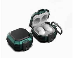 Set van twee, Geschikt voorSamsung Galaxy Buds Live / Buds2 / Buds Pro / Buds2 Pro oortelefoonhoesje, gemaakt van duurzaam TPU- en pc-materiaal, met karabijnhaak, krasbestendig, slagvast, veiligheidsslotontwerp - zwart en groen