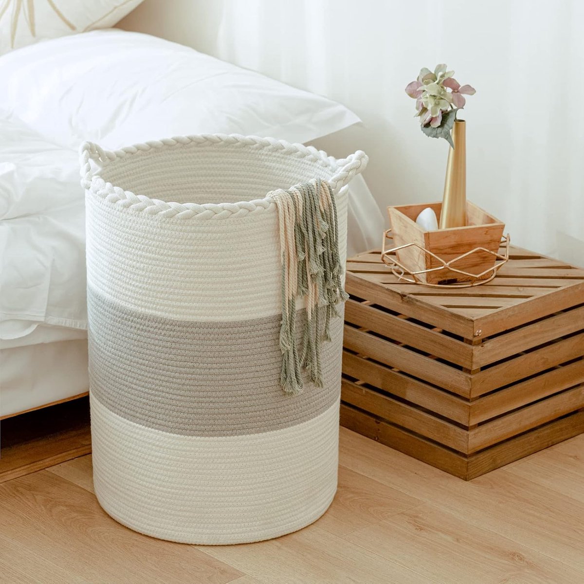 Grote Geweven Wasmand voor Kleding, Dekens en Speelgoed - 72L Katoenen Opbergmand