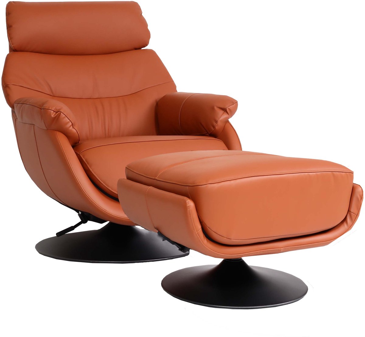 MCW Relaxfauteuil met voetenbank MCW-K99, tv-fauteuil, kantelfunctie, draaibaar, metaal, echt leer/kunstleer ~ bruin