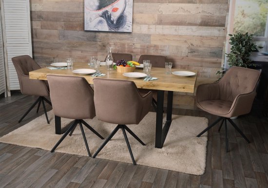 Set de 6 chaises de salle à manger MCW-L80, chaise de cuisine rembourrée avec accoudoirs, pivotante, métal tissu/textile ~ marron