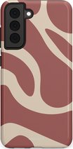 Casetastic hoesje geschikt voor Samsung Galaxy S21 FE 5G - Dubbellaagse bescherming - Terracotta Mediterranee Golven - Fashion Case - Taupe