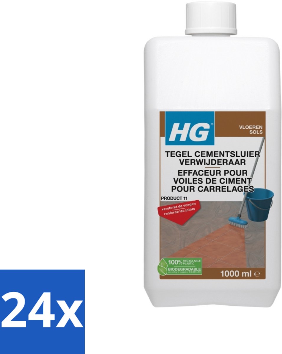 24 x HG Cementsluier Verwijderaar Extra 1 liter - Cementsluier Verwijderen - Tegelreiniger - Voegversterker - Tegelonderhoud - Granietreiniger
