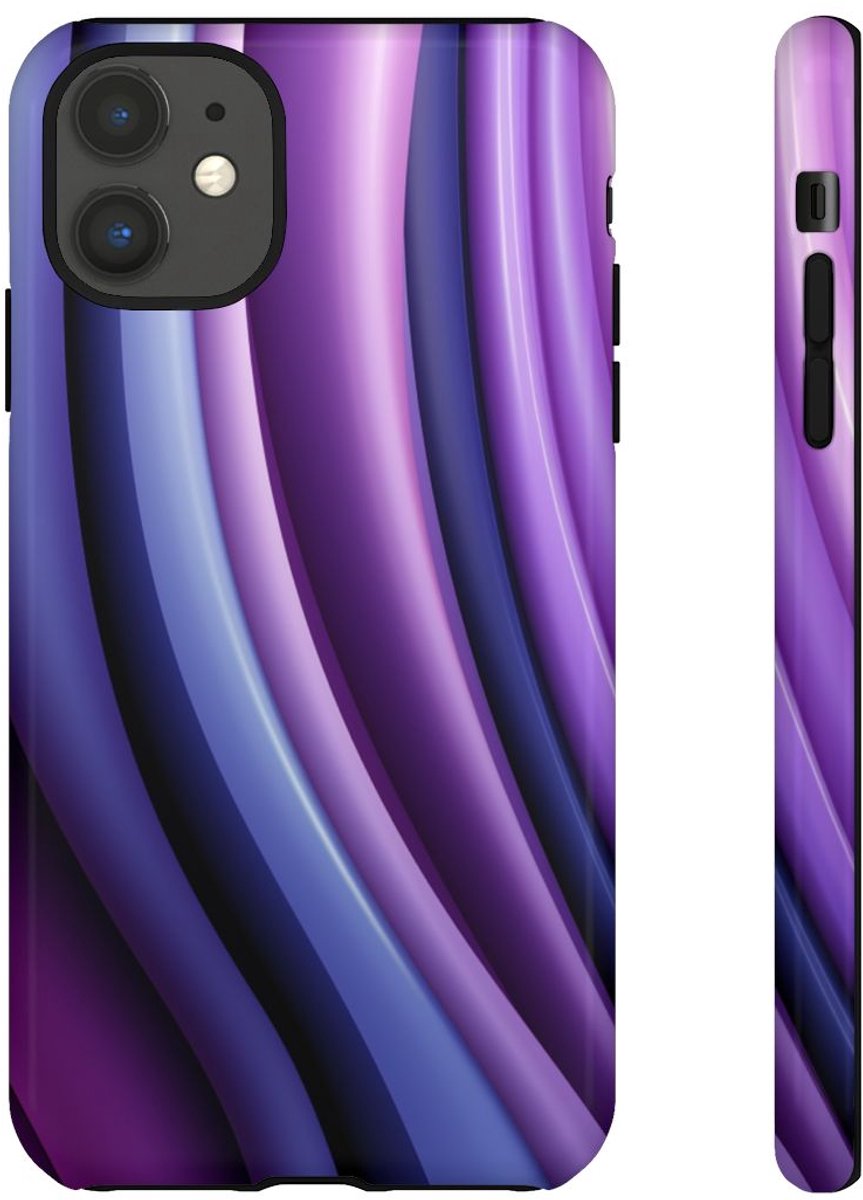Paars-Blauw Gebogen Abstract Patroon – Telefoonhoesje Geschikt voor iPhone 11