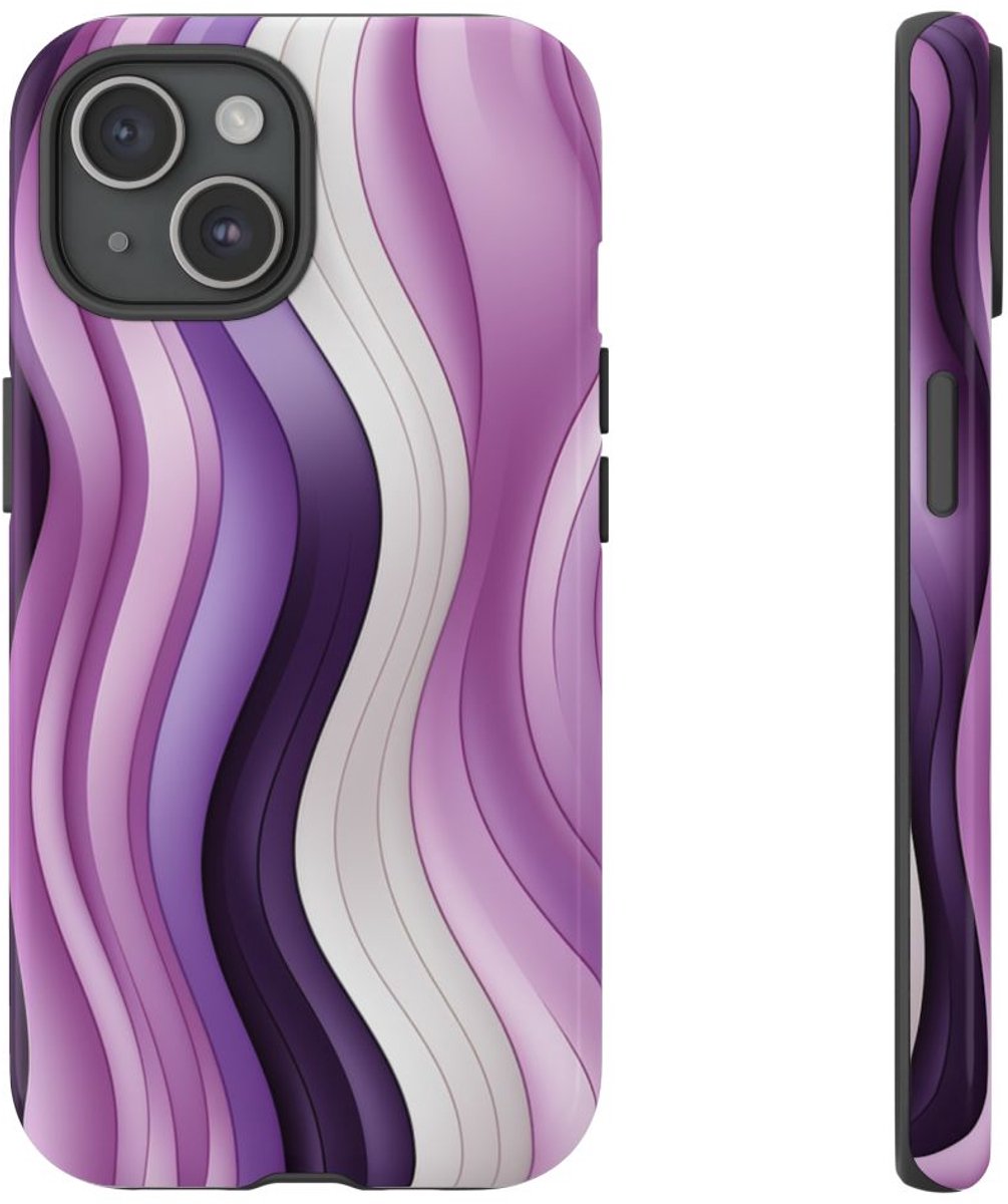 Paars Golvend Strepenpatroon – Telefoonhoesje Geschikt voor iPhone 15