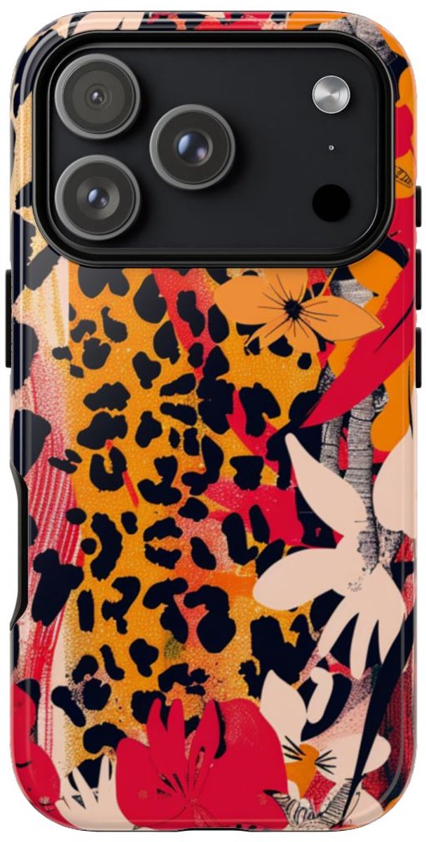 Abstracte Bloemen- en Dierenprint – Telefoonhoesje Geschikt voor iPhone 17 Pro