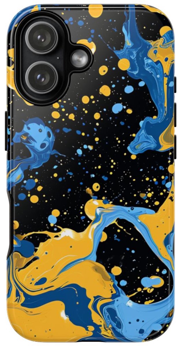 Blauwe en Gele Verfspatten Abstract – Telefoonhoesje Geschikt voor iPhone 17