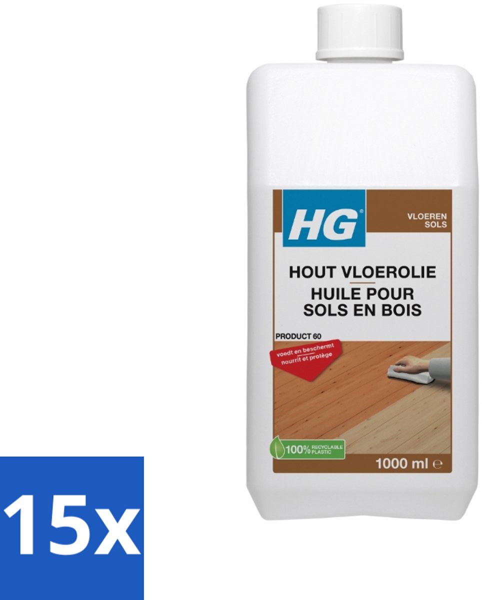15 x HG Hout Vloerolie 1 liter - Houten Vloerolie - Voedende Vloerolie - Hout Beschermt - Hout Uitdroging - Hout Vlekken