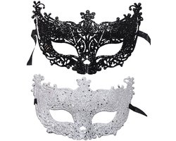 Elkuaie Kanten masker - Sexy masker - Met strassstenen afgewerkt voor gemaskerd bal of feest - 1 st - Volwassenen zwart