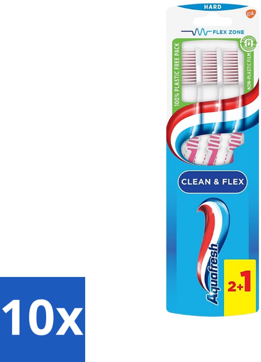 10 x Aquafresh Tandenborstel Clean & Flex Hard 3 stuks per verpakking - Tandenborstel - Tandenborstel Hard - Tandenborstel Grondig Reinigen - Tandenborstel Bescherming Tandvlees - Tandenborstel Flex Zone