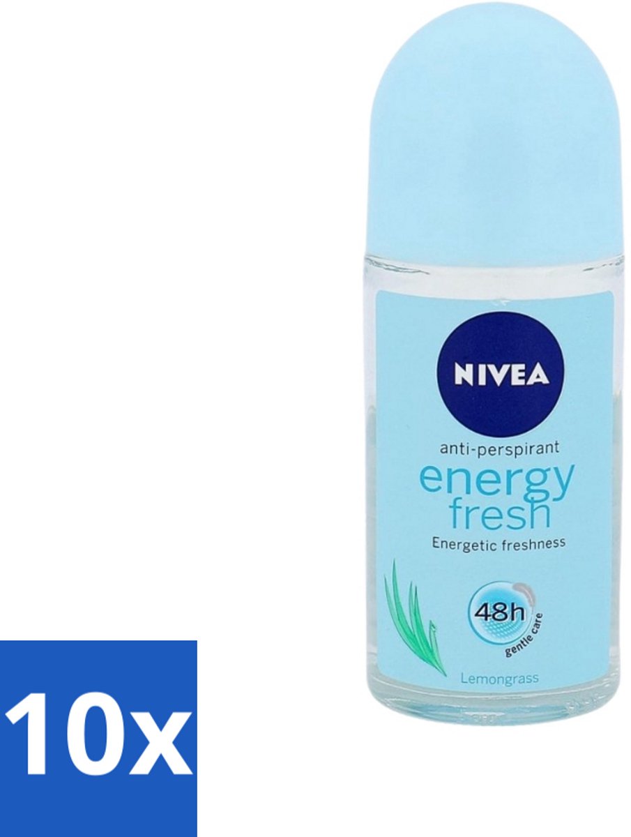 10 x Nivea - Energy Fresh - Vrouwen Rollerdeodorant - 48 Uur Lang Werkend - 50 ml - NIVEA Energy Fresh - Deodorant Roller - 48 Uur Bescherming - Zonder Aluminium - Zonder Alcohol