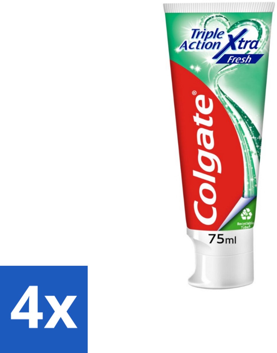 4 x Colgate Tandpasta Triple Action Extra Fresh 75 ml - Tandpasta - Gaatjes - Tanden - Frisse Adem - Witte Tanden