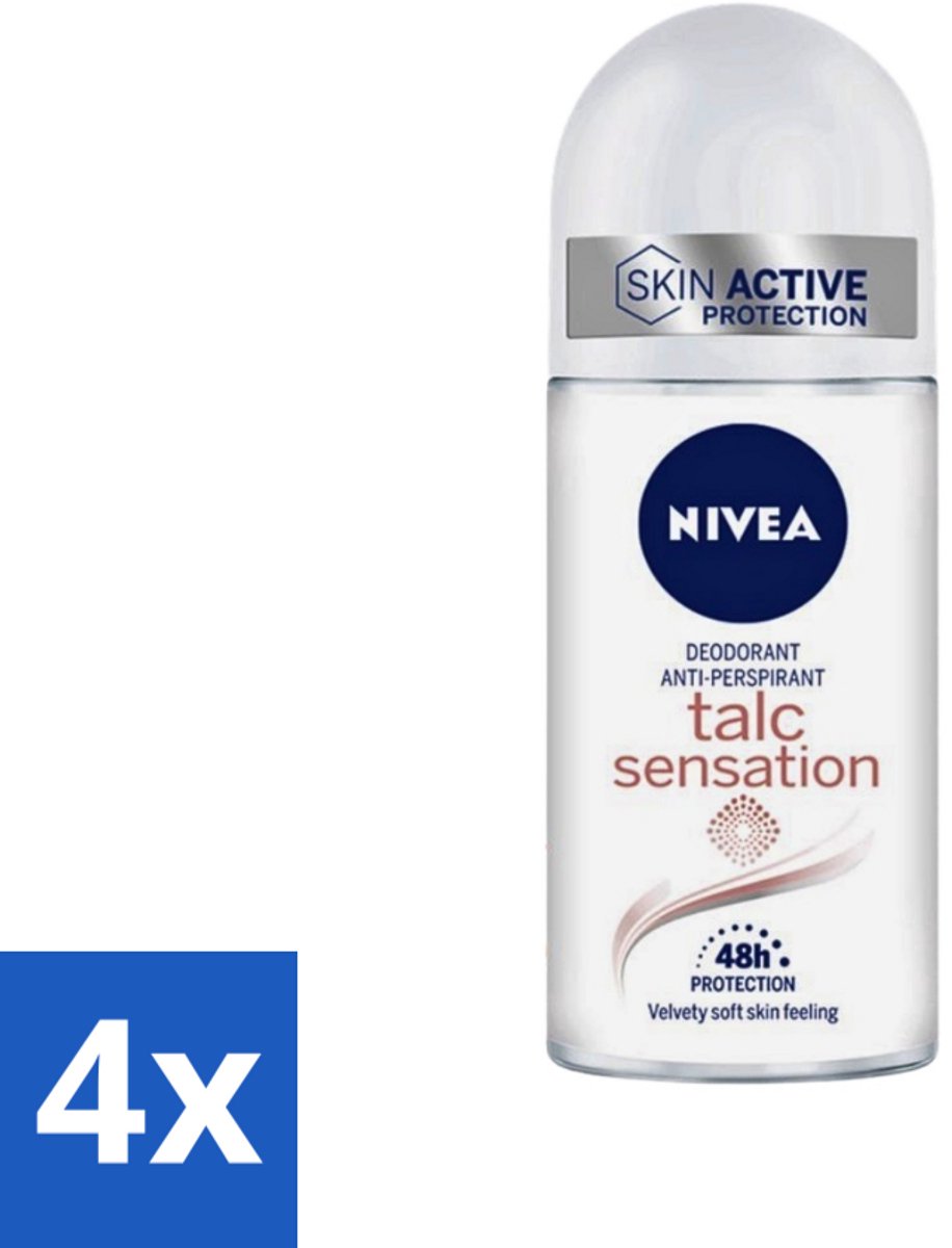 4 x Nivea - Deo Roll-On - Talc Sensation - Anti-Transpirant - 50 ml - Anti-transpirant - Deodorant Roller - 48 Uur Bescherming - Talc Sensation - Kaolien
