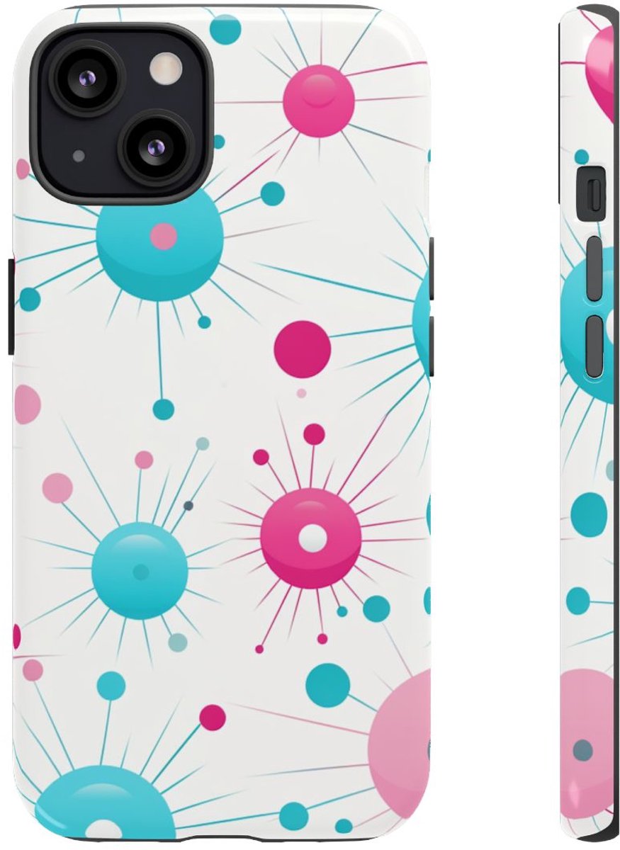 Retro Atomisch Patroon in Roze en Turquoise – Telefoonhoesje Geschikt voor iPhone 13