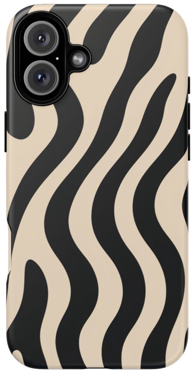 Zwart-Beige Abstracte Golvende Lijnen – Telefoonhoesje Geschikt voor iPhone 16 Plus