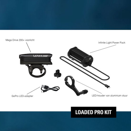 Lezyne Mega Drive 2400+ Loaded Kit - Fietslamp voorlicht - Voorlamp Fiets - Fietsverlichting USB oplaadbaar - Waterdicht fietslicht - 2400 Lumen - Zwart — afbeelding 2