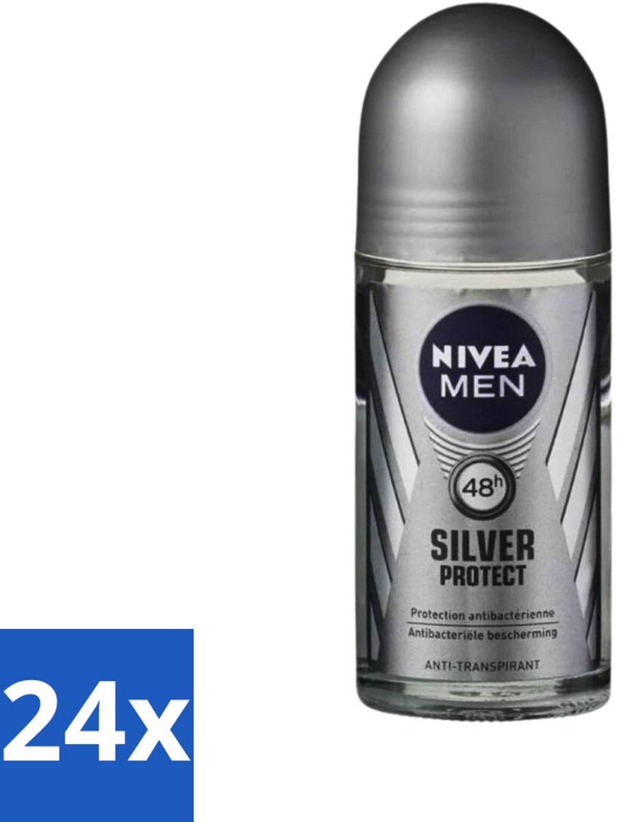 24 x Nivea - Men - Deodorant - Roller - Silver Protect Dynamic Power - 50 ml - 48 Uur Bescherming - Zilvertechnologie - Anti-transpirant - Zilverionen - Alcoholvrij
