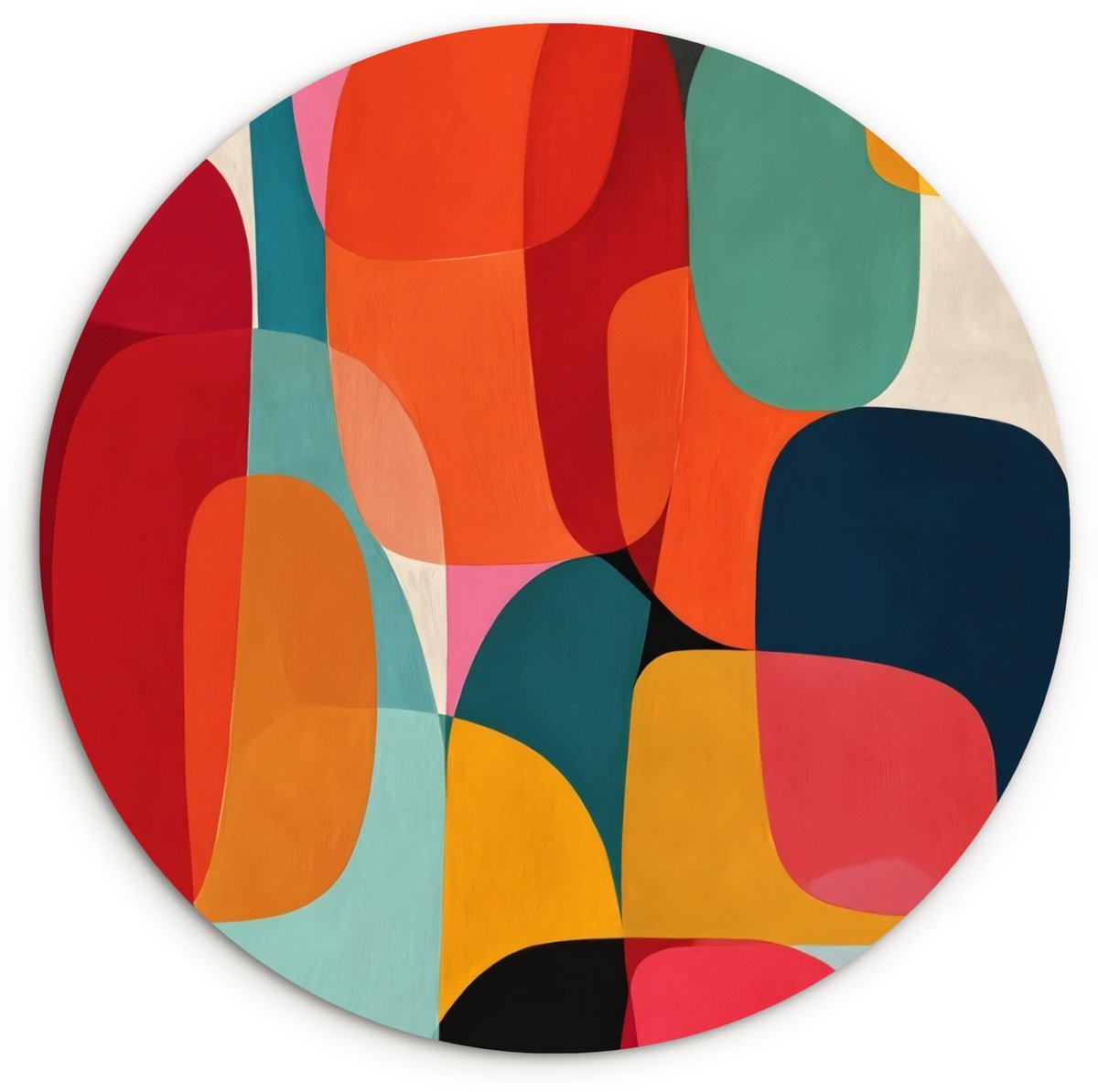 WallCircle Wandcirkel 120x120 cm - Muurcirkel Vormen - Kleurrijk - Abstract - Vlakken - Muurdecoratie woonkamer - Wanddecoratie slaapkamer - Kamer decoratie accessoires - Ronde schilderijen Kleurbanen - Verticaal - Kleurrijk