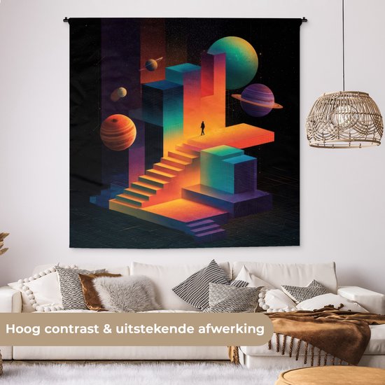 Wandkleed 180x180 cm - Wanddoek Abstract - Trappen - Mens - Planeten - Wandtapijt - Wandkleden