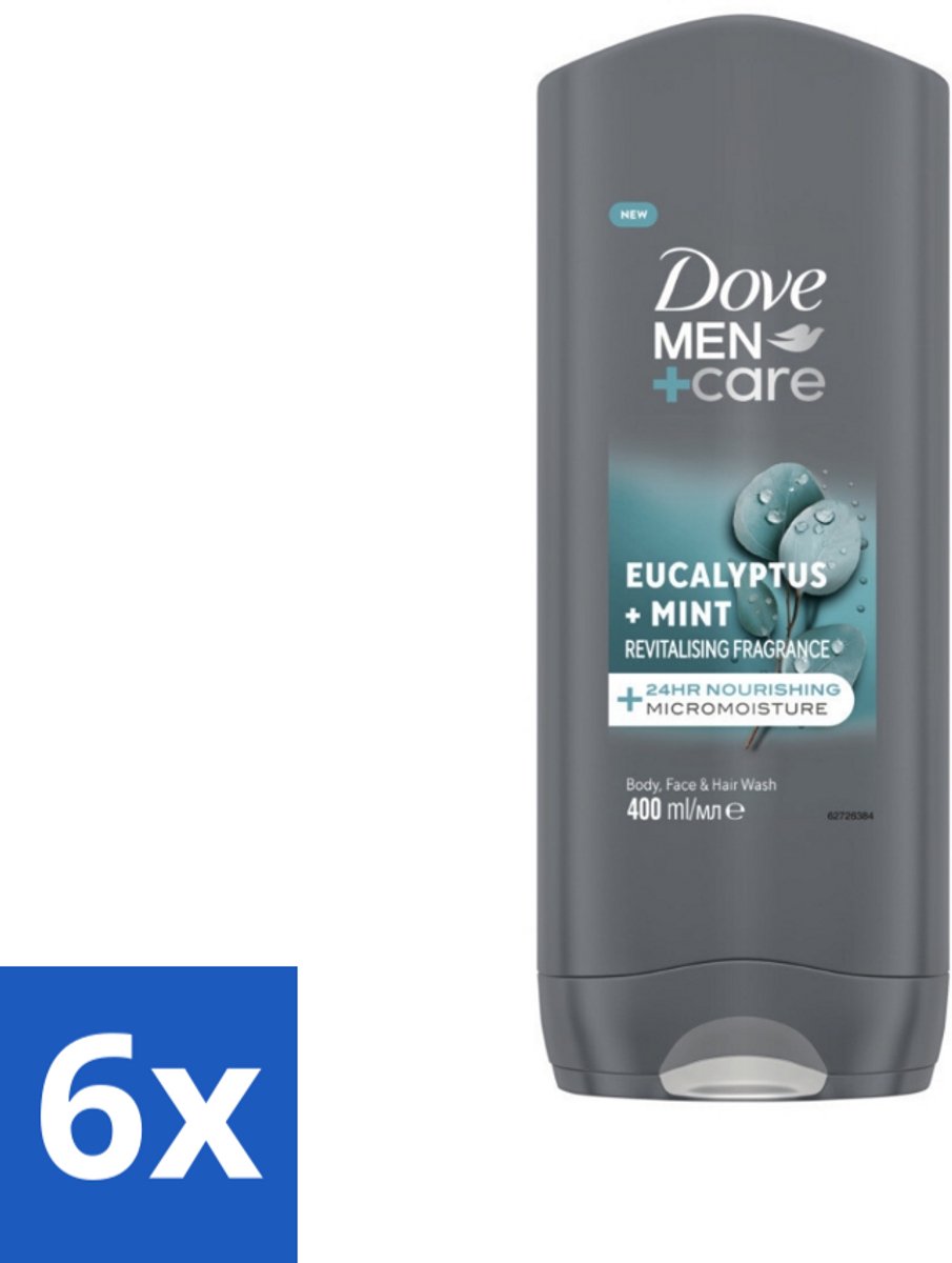 6 x Dove Douchegel Men+ Care Eucalyptus + Mint 400 ml - Douchegel Mannen - Eucalyptus Mint - Hydratatie Huid - 3 In 1 Douchegel - Huidverzorging Mannen