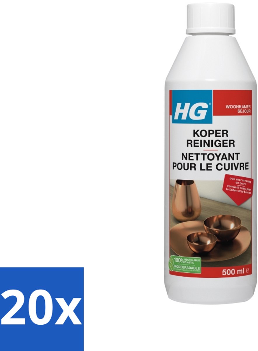20 x HG Koper Reiniger 500 ml - Koper Reinigen - Koper Glans - Messing Reinigen - Bronzen Reinigen - Koper Opschonen