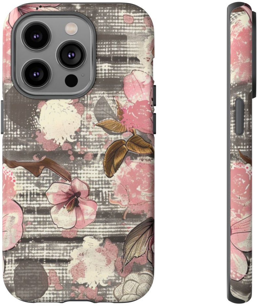 Roze en Bruin Bloemenpatroon – Telefoonhoesje Geschikt voor iPhone 14 Pro