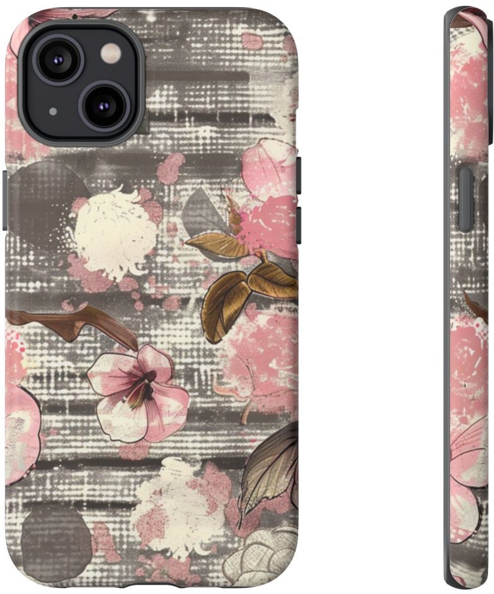 Roze en Bruin Bloemenpatroon – Telefoonhoesje Geschikt voor iPhone 14 Plus