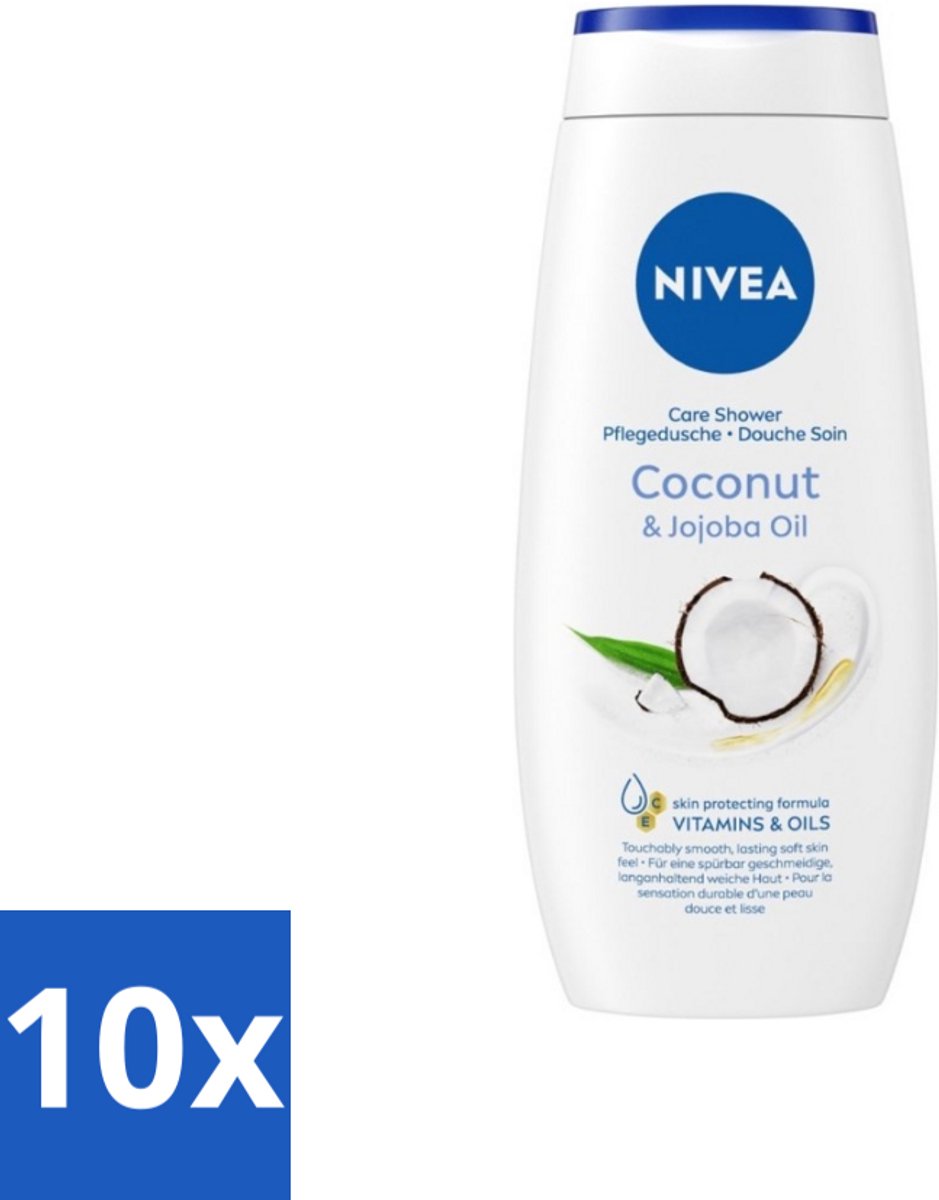 10 x Nivea - Huid Beschermende Douchecreme - Kokosnoot - 250 ml - Voordeelverpakking - 10 stuks