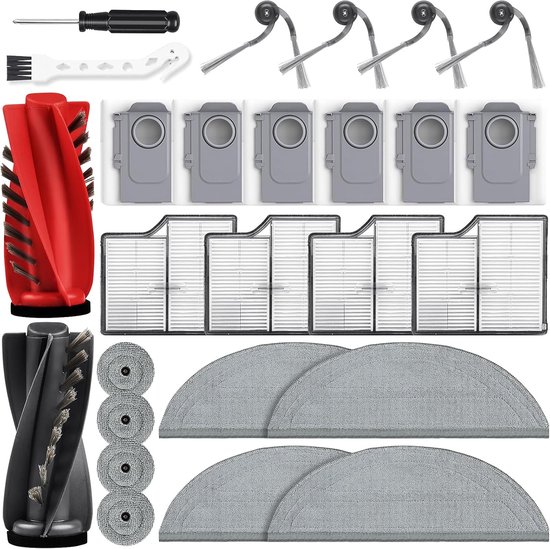 26-delige accessoireset gescht voor Roborock Saros 10 robotstofzuiger – 2 hoofdborstels, 6 stofzakken, 4 dweildoeken, 4 zijborstels, 4 filters, 4 zijvegers, 1 reinigingsborstel, 1 schroevendraaier
