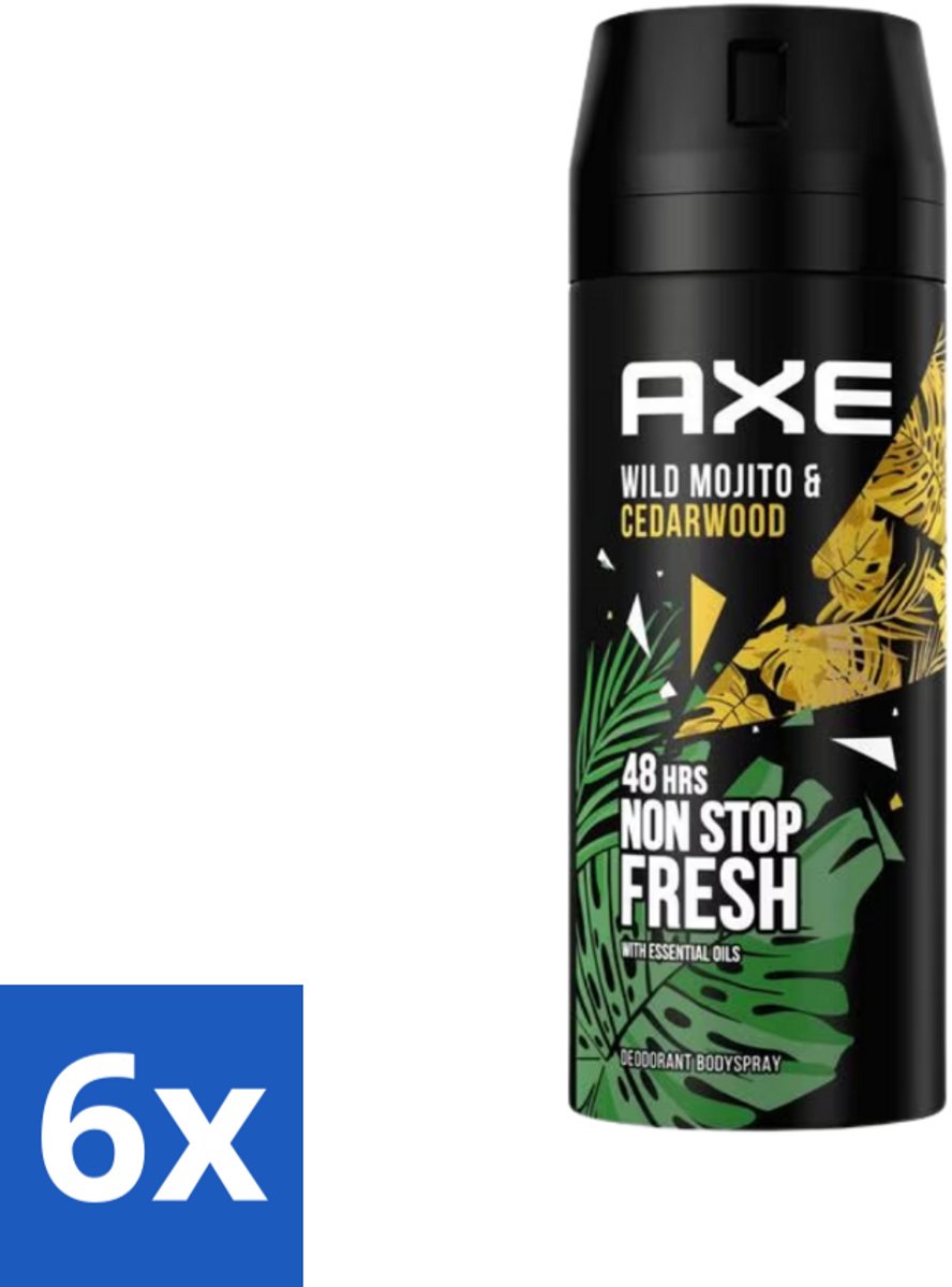 6 x Axe - Deodorant Bodyspray - 48hrs Fresh - Green Mojito & Cedarwood - 150 ml - Deodorant - Deodorant Spray - Axe - Green Mojito - Cedarwood