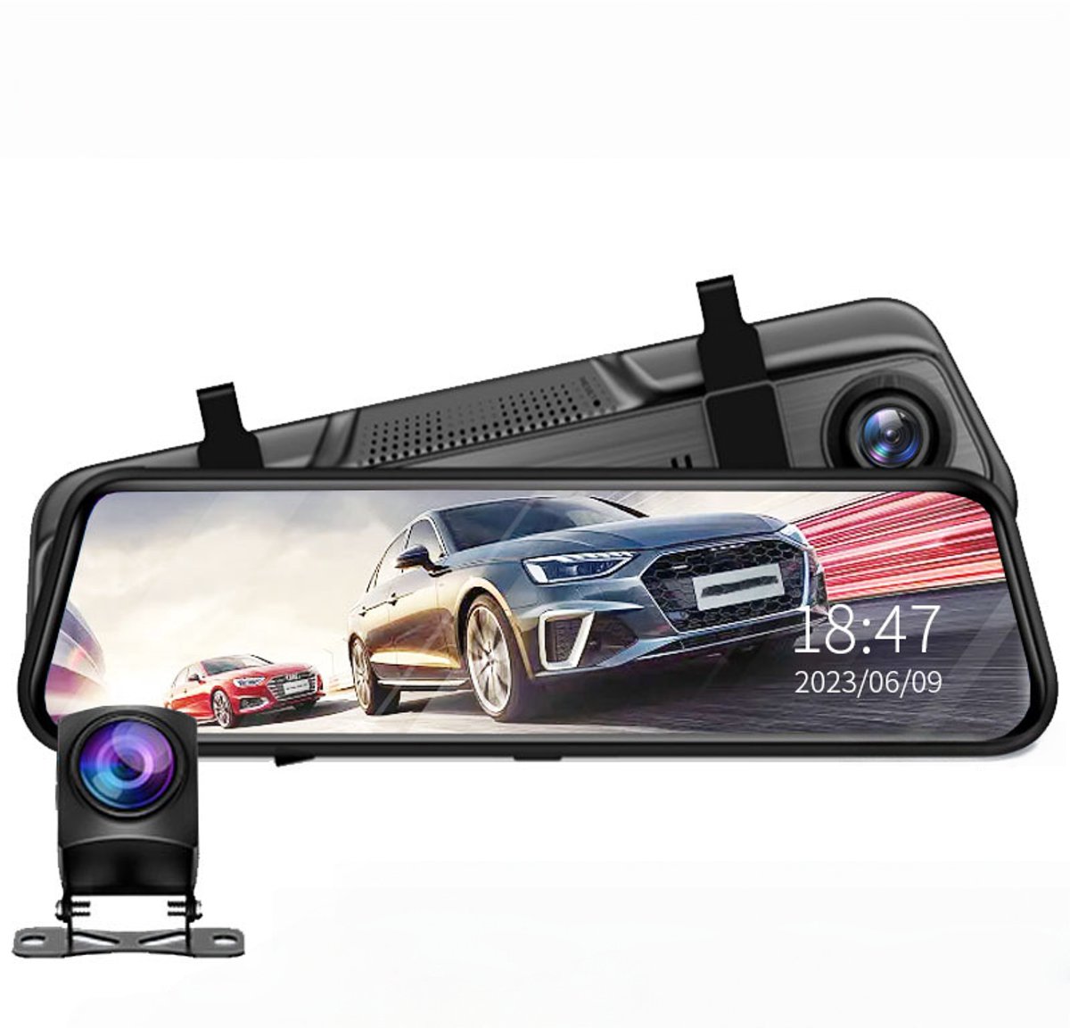 10" Dual Lens Auto DVR Dash Cam Voor- en Achteruitkijkspiegel Camera Videorecorder 1080P（Met 64G geheugenkaart）