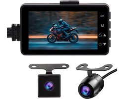 Motorfietscamera, 3 inch LCD 720P met 480P Dual-Track Front Rear Dual Action Camera Video voor het opnemen van motorfietsbeelden(Met 16G geheugenkaart)