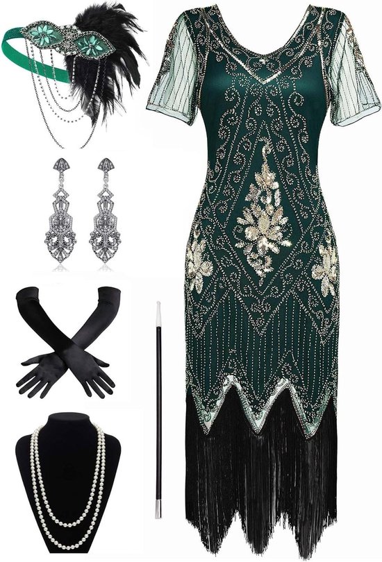 BABEYOND Damesjurk met korte mouwen, jaren 20, Gatsby Gatsby-stijl