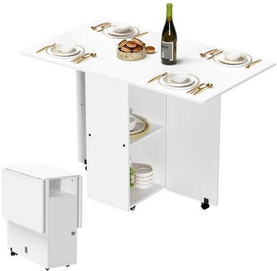 Klaptafel, Keuken Eettafel, Rechthoek Houten Drop Leaf Tafel met Opbergrek en 2 Laden, voor Kleine Ruimte Eettafel voor Keuken, Woonkamer,150CM