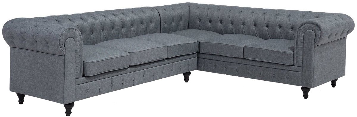 Beliani CHESTERFIELD - Chesterfield hoekbank - Grijs - Linkerzijde - Polyester