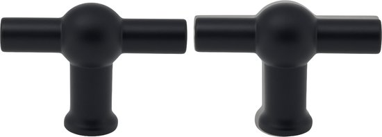 Lot de 2 Boutons d'armoire Kansas en T noir - Boutons de placard - Poignées en T - Poignées de porte pour placards - Fixations pour meuble - Boutons de porte
