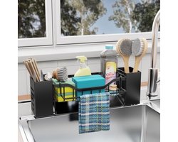 PromoHome Keuken Gootsteen Organizer met Opbergvak en Handdoekhouder - Zwart