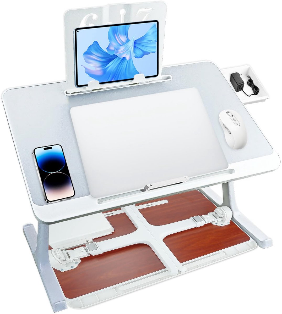 Azomor® Opvouwbare en verstelbare laptoptafel met lade en boekenstandaard
