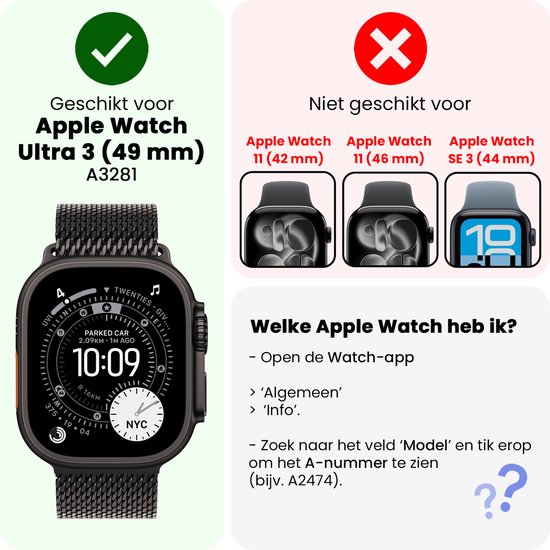 Screenprotector - 2 Stuks - Geschikt voor Apple Watch Ultra 3 (49 mm) - Sterk & Shockproof - Tempered Glass - Beschermglas Screen Cover - Gehard Glas - Bescherm Protector voor Smartwatch