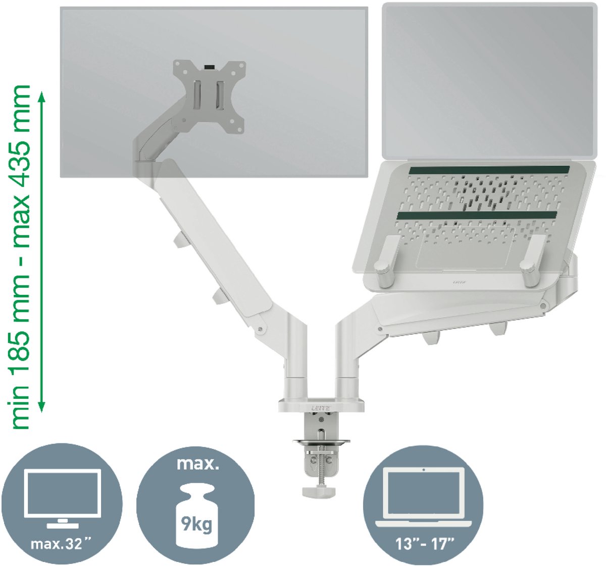 Leitz Ergo Ruimtebesparende Dubbele Monitor - en Laptop arm - Monitor Beugel 17-32 inch thumbnail 6