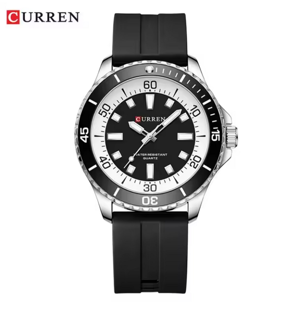 CURREN Horloge 8448 - Zilverkleurig-Zwart-Wit - Heren - Quartz - Grote Kast - Siliconen Band - Lichtgevend - Outdoor Sporthorloge - Waterbestendig