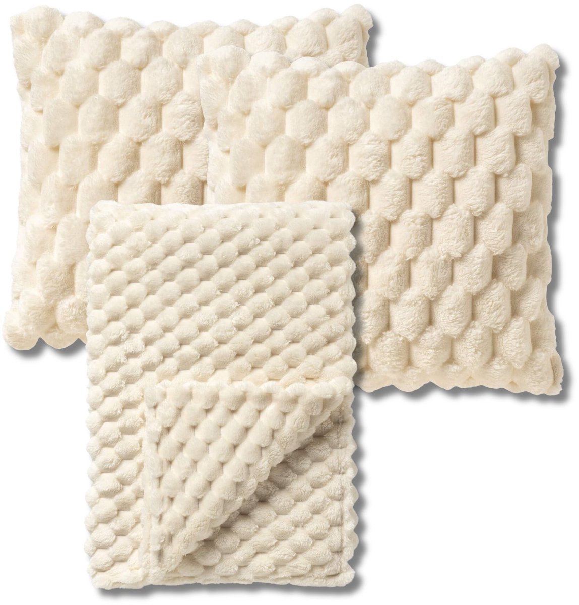 Dutch Decor VOORDEELSET - 3-delig - Viva & Vivian - 2 sierkussens 45x45 cm - 1 plaid 150x200 cm - 100% gerecycled - wit